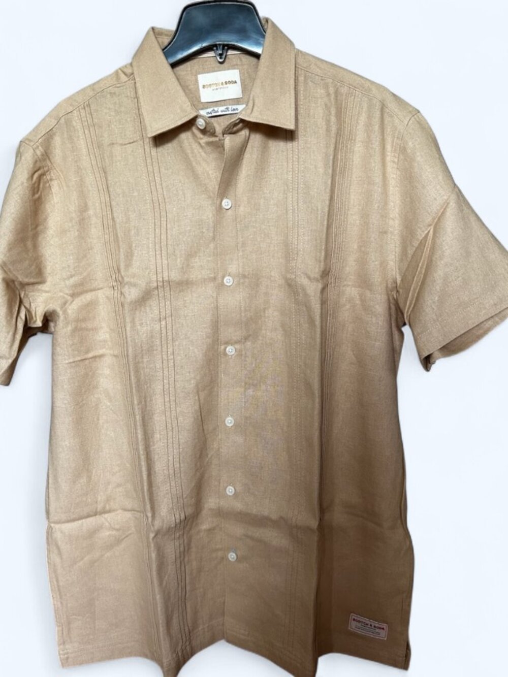 Scotch & soda Men's Short Sleeve Woven Shirt Tan Size XL